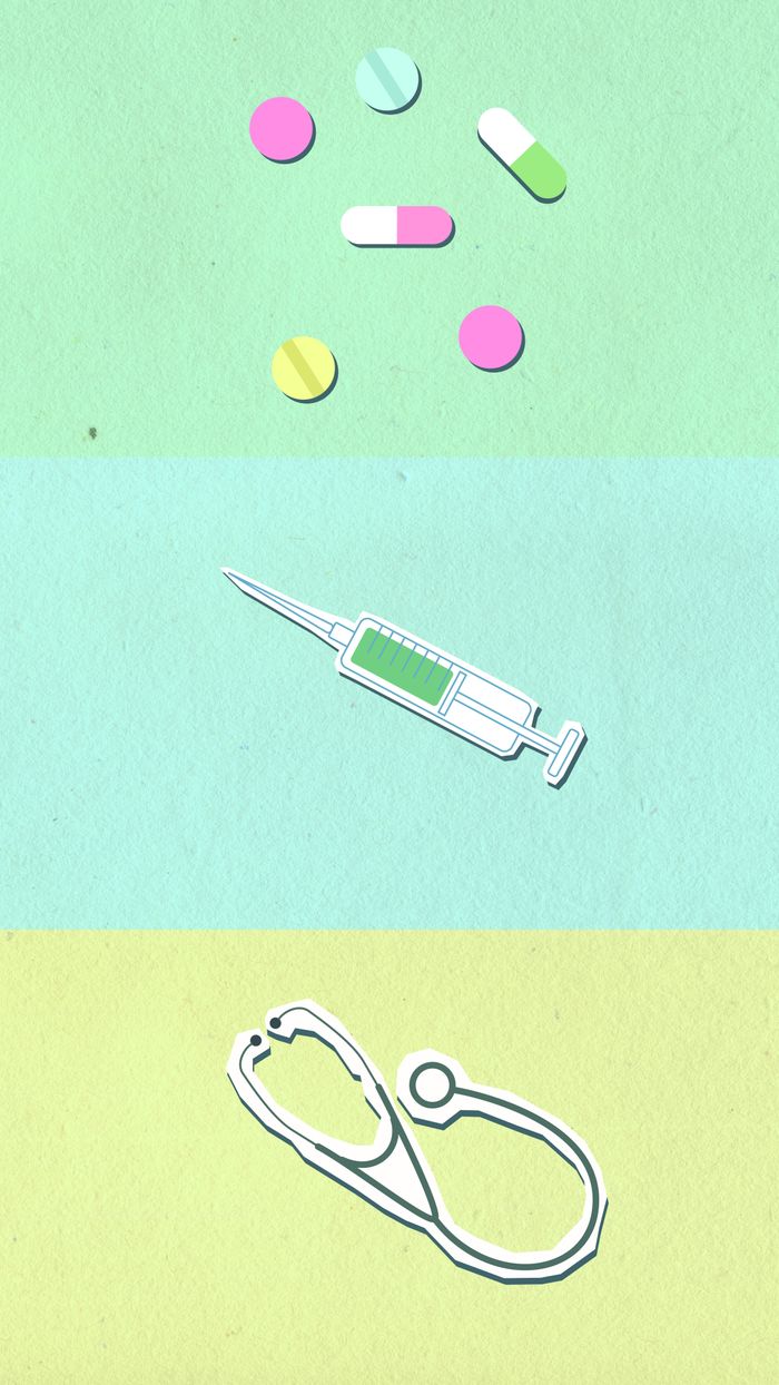why-choose-us-02 Overhead view of cutout paper appliques representing stethoscope near syringe and capsules with pills on colorful background